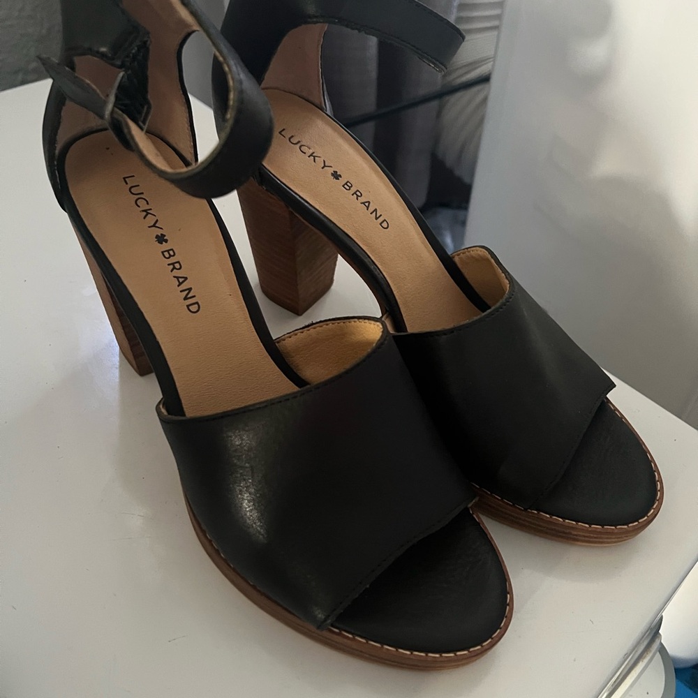 Lucky Brand Black Open-Toe Heels- New